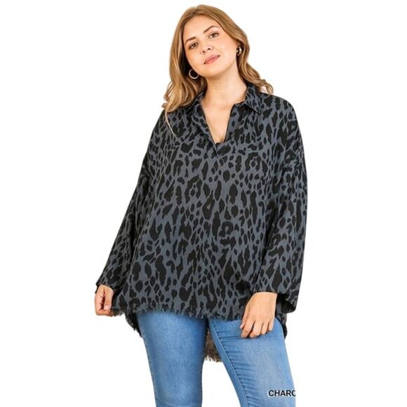 Umgee animal print tunic fringe top womens XL fairy grunge boho chic timeless - Picture 1 of 9